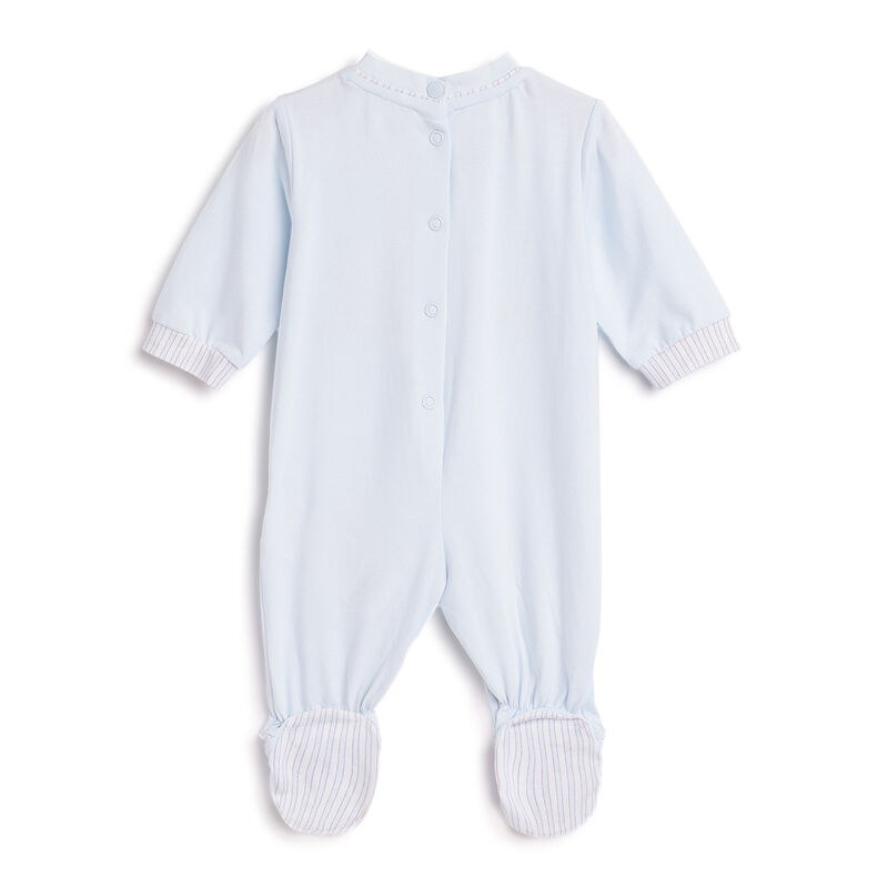 Boys Light Blue Applique Leg Opening Babysuit image number 1